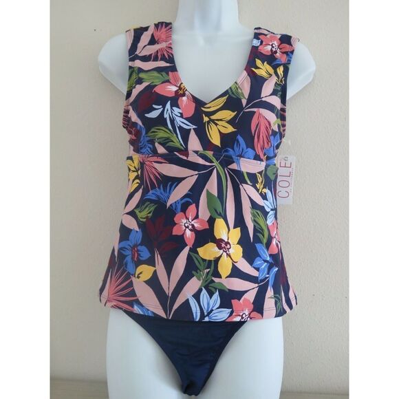 Cole of California 21CC201 Women's Sz M Multicolor Floral/Navy 2 Piece Swimsuit - Picture 1 of 6